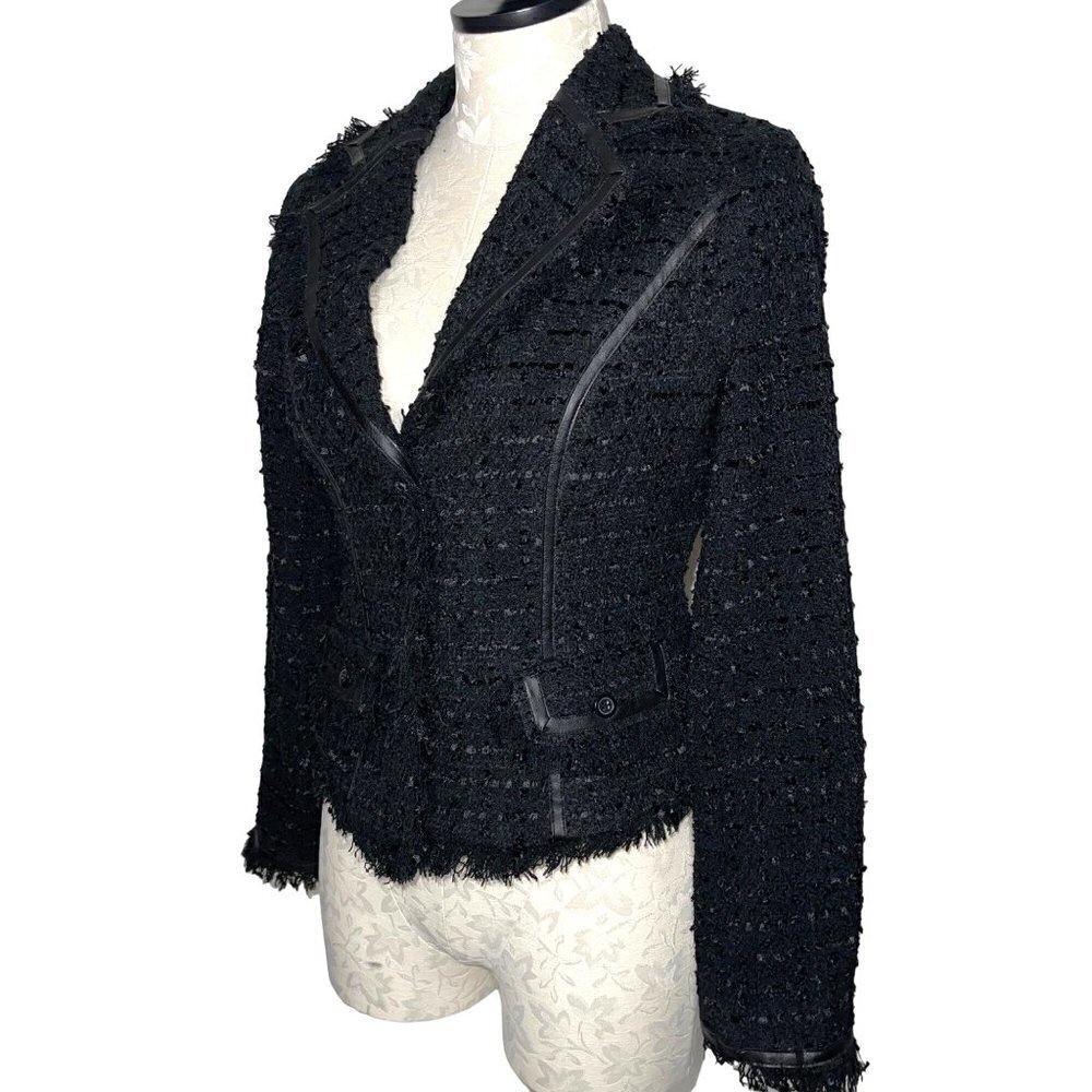 Cache Womens Blazer Black Size 2 Vintage Textured Lined Acrylic Blend Fringe - Picture 6 of 16